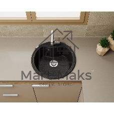 Мойка для кухни BAU Dream Black stone D 51, выпуск с сифоном в комплекте, черный камень