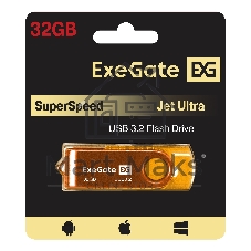 Exegate EX302052RUS USB-флеш накопитель ExeGate Jet Ultra 32GB жёлтый (USB3.0/=USB3.1 Gen1/=USB3.2 Gen1 5Gbps, пластик/металл)