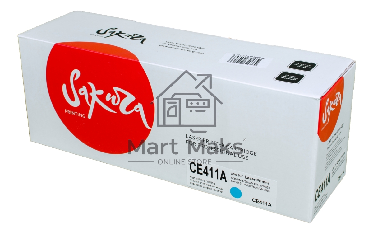 Картридж лазерный Sakura CE411A для HP Laserjet Pro 400 Color M451DN/M451DW/451NW/MFP M475DW/M475DN, Laserjet 300 color MFP M375NW, синий, 2600 к.