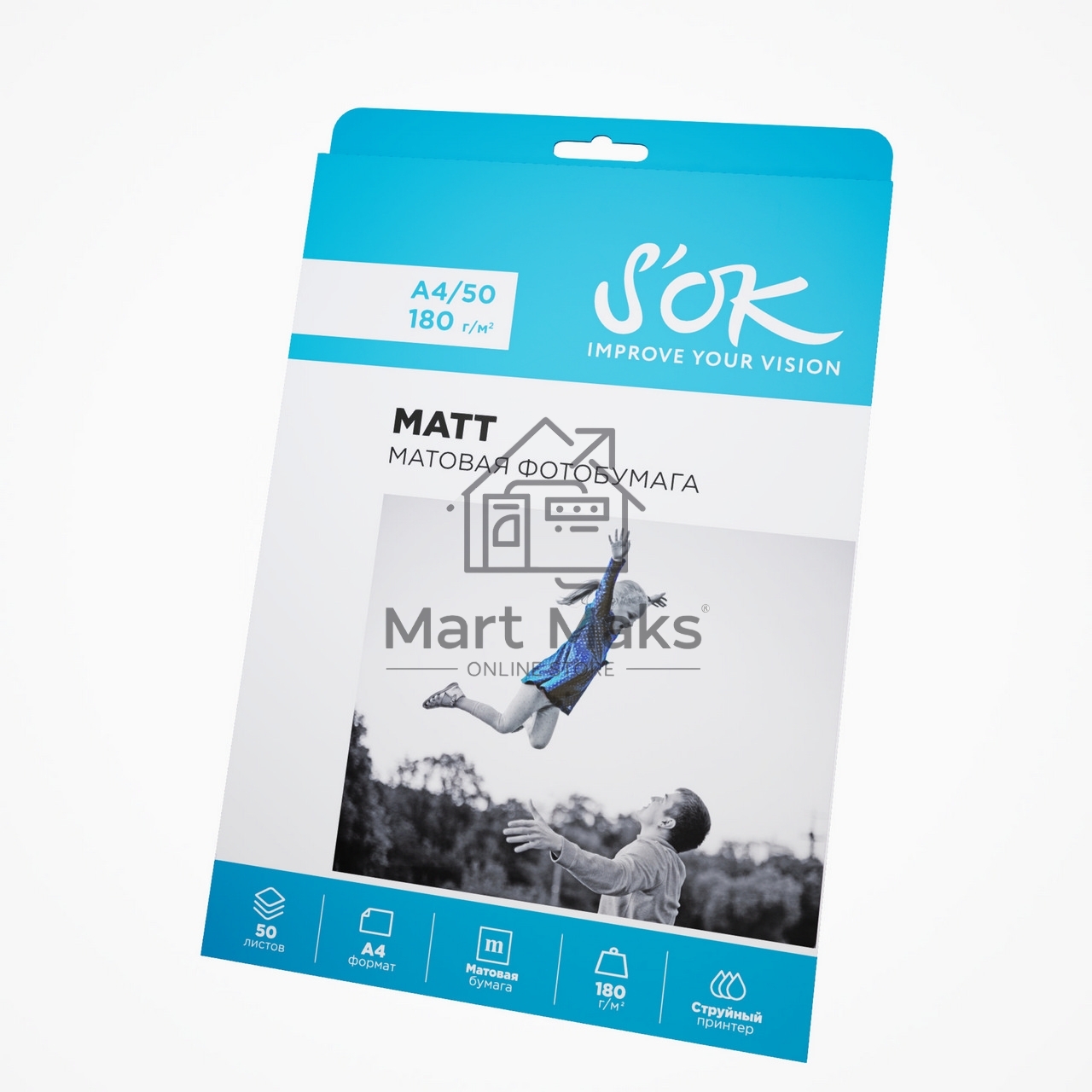 Фотобумага S'OK матовая, формат А4, плотность 180г/м2, 50 листов SA4180050M