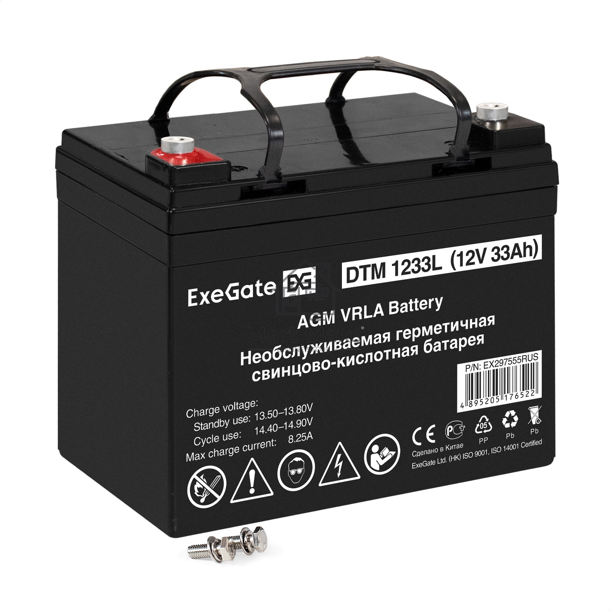 Аккумуляторная батарея ExeGate DTM 1233L (12V 33Ah, болт М6)