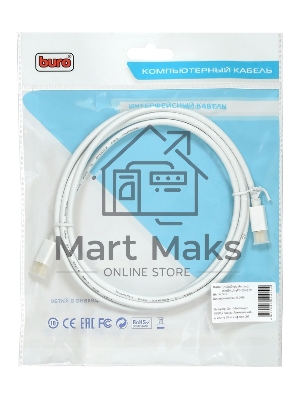 Кабель аудио-видео Buro 1.2v miniDisplayport (m)/miniDisplayport (m) 2м. Позолоченные контакты белый (BHP MDPP-2)