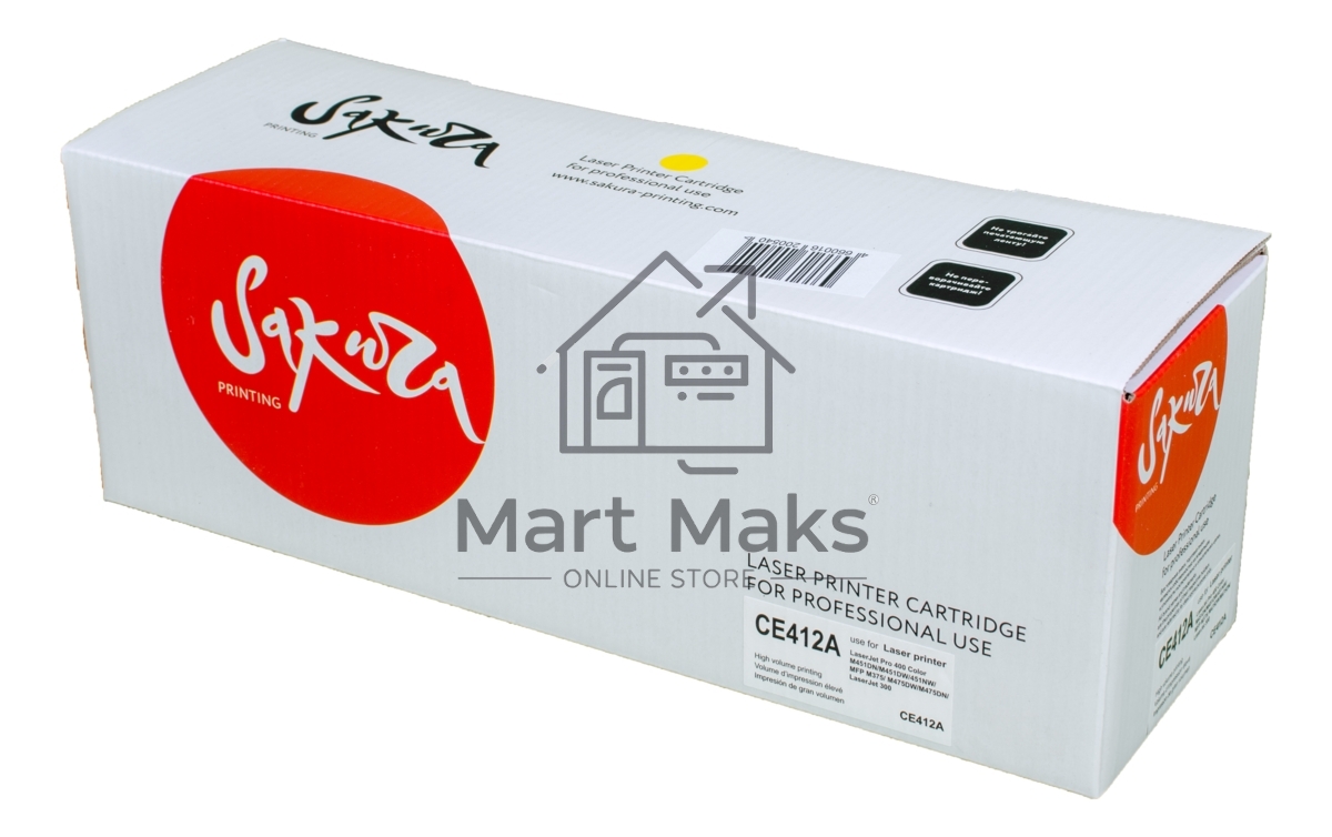 Картридж лазерный Sakura CE412A для HP Laserjet Pro 400 Color M451DN/M451DW/451NW/MFP M475DW/M475DN, Laserjet 300 color MFP M375NW, желтый, 2600 к.