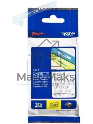Картридж Brother TZ-E135 12 мм, белый шрифт, прозрачный фон, для BROTHER P-Touch