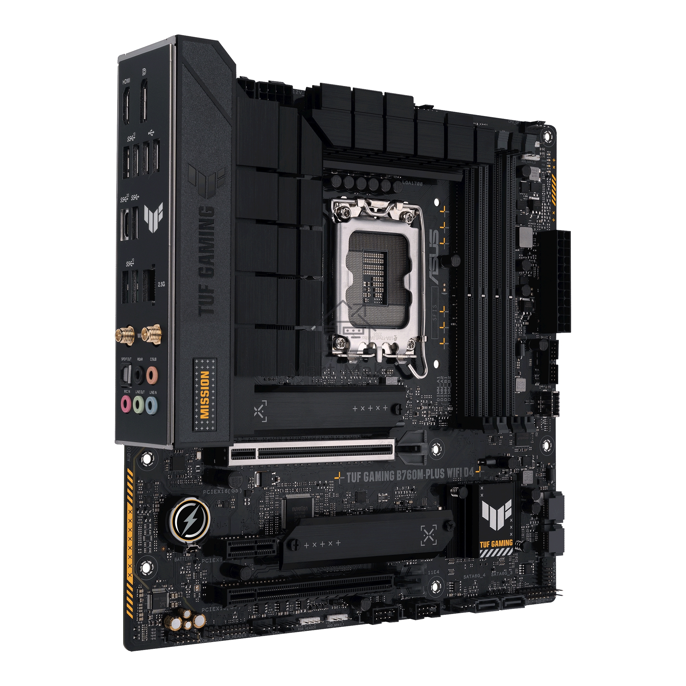 Материнская плата ASUS TUF GAMING B760M-PLUS WIFI D4, LGA 1700, Intel B760, 4xDDR4, 4xSATA, 2xM.2, 1xPCI-E 5.0 x16, 1xPCI-E 4.0 x4, 1xUSB-A 3.2 Gen 1, 4xUSB-A 3.2 Gen 2, 2xUSB 2.0, 1xUSB-C 3.2 Gen 2x2, 1x2.5Gb LAN, 5x3.5 мм, 7.1, Wi-Fi 6, Bluetooth 5.2, M