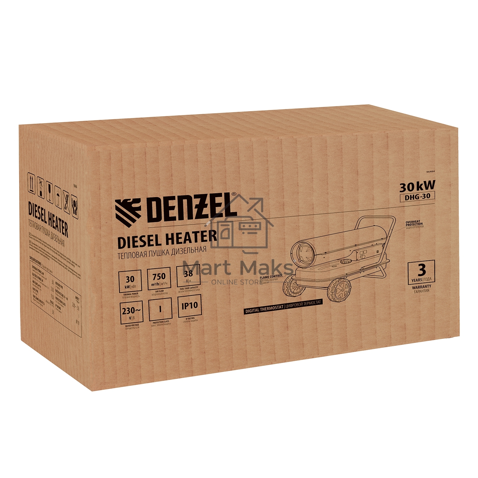 Дизельная тепловая пушка Denzel DHG-30, 30 кВт, 750 м3/ч, прямой нагрев