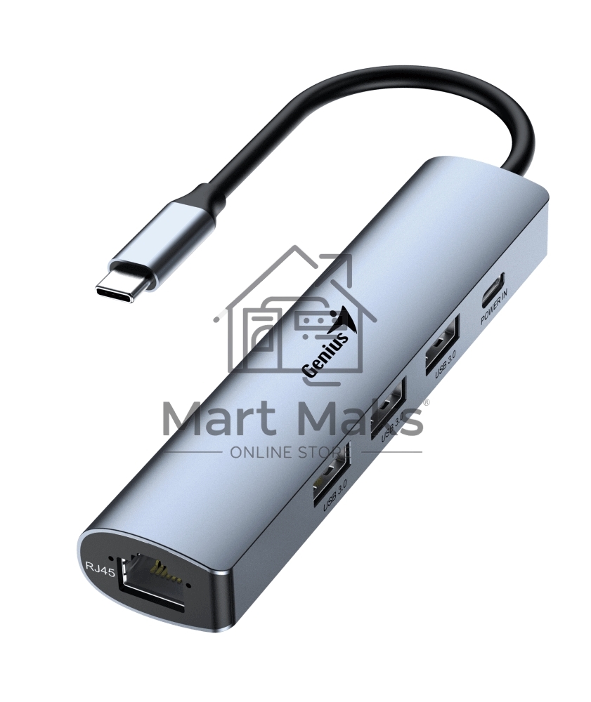 Концентратор USB HUB UH-545 USB3.0 с Ethernet RJ45, гигабитным Ethernet RJ45 x 1, портом питания USB-C (5 В 3 А) x 1, портами передачи данных USB-A 3.0 x 3