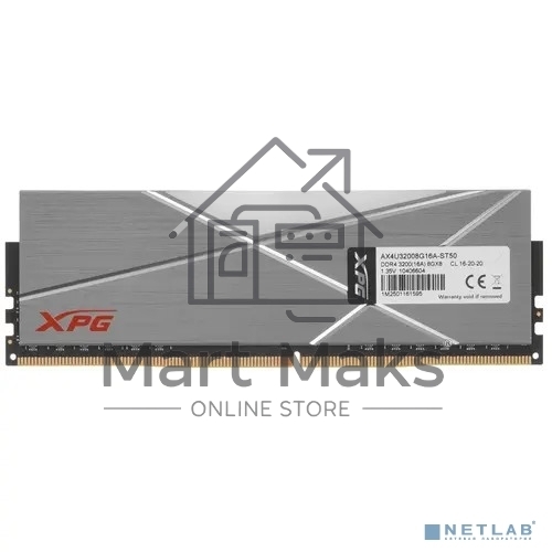 Оперативная память XPG Spectrix D50 RGB, DDR4, 8GB (1x8GB), 3200MHz, CL16, одноранговая, UDIMM, с радиатором, RGB, серый