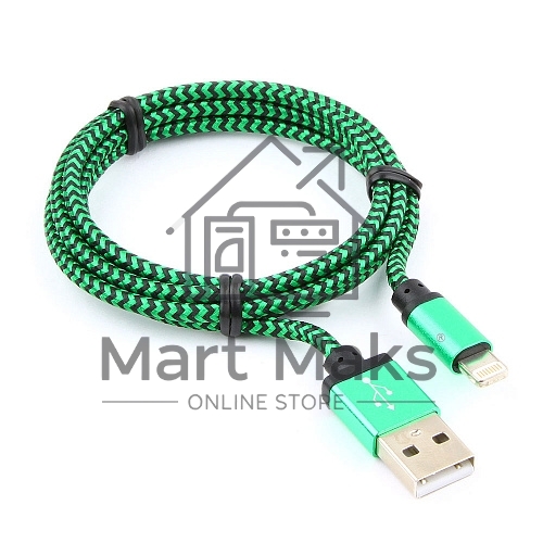 Кабель Gembird USB 2.0 Cablexpert CC-ApUSB2gn1m, AM/Lightning 8P, 1м, нейлоновая оплетка, алюминиевые разъемы, зеленый, пакет