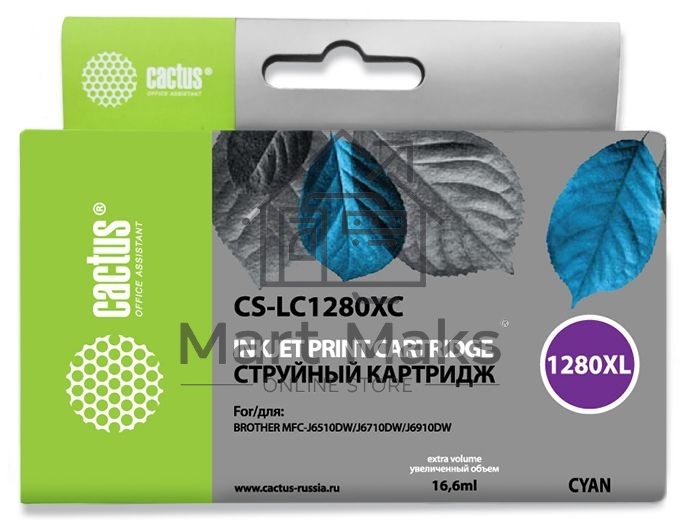 Картридж струйный Cactus CS-LC1280XC голубой (16,6 мл) для Brother MFC-J6510/6910DW