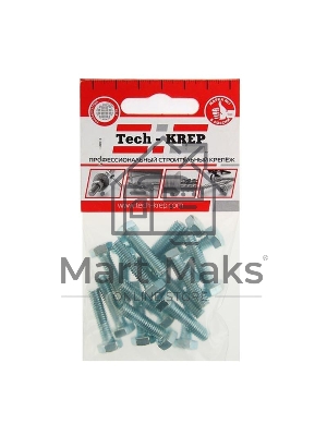 Болт М6х25 с шестигранной головкой цинк. DIN 933 (уп.18шт) класс прочности 8.8. пакет Tech-Krep 102958 Болт М6х25 с шестигранной головкой цинк. DIN 933 (уп.18шт) класс прочности 8.8. пакет Tech-Krep 102958