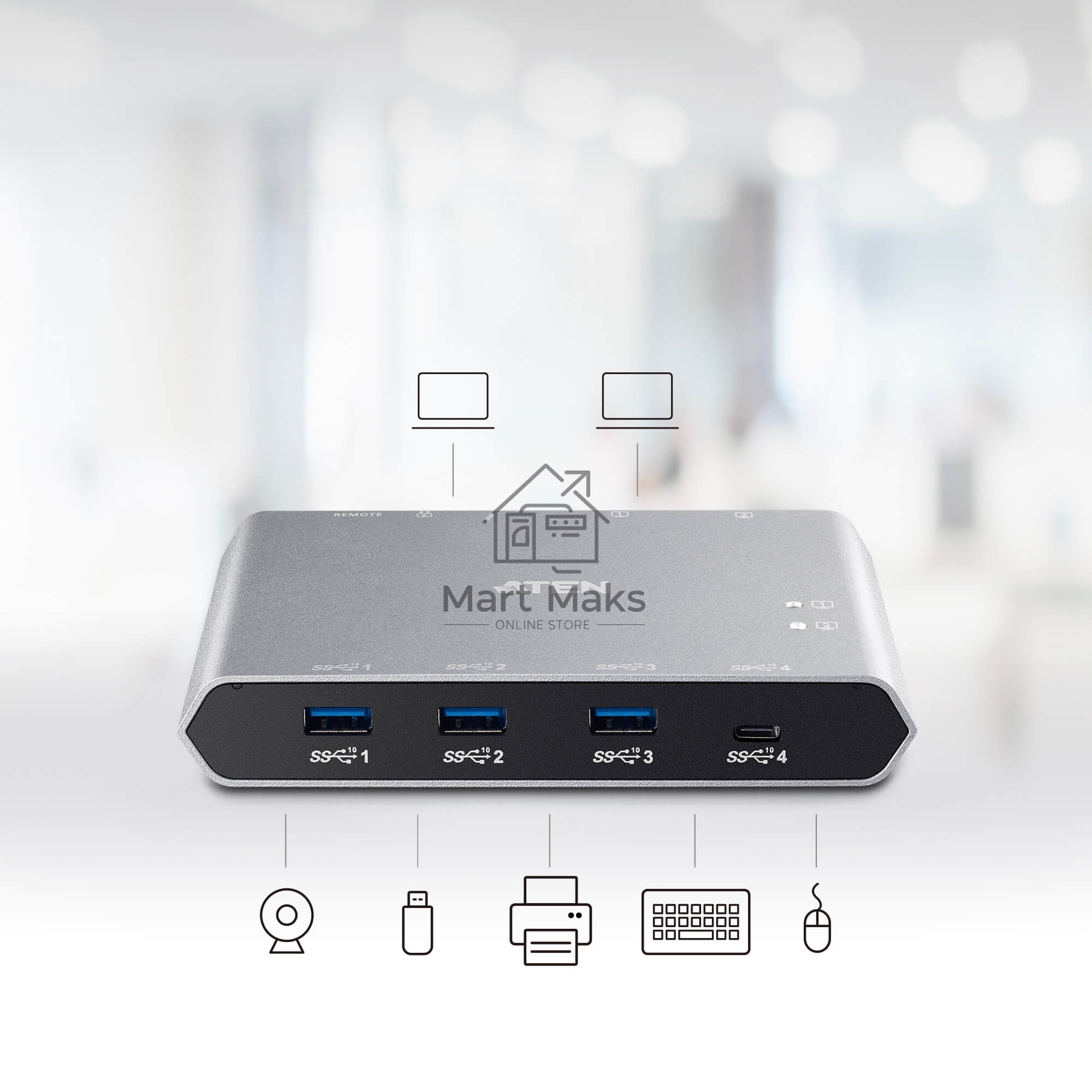 Переключатель ATEN 2-Port USB-C Gen 2 Sharing Switch with Power Pass-through