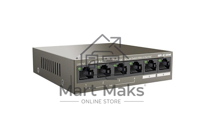 Сетевой коммутатор IP-COM G2206P-4-63W 4x10Base-T / 100Base-TX / 1000Base-T 2x1000Base-T PoE порты 4 Количество портов PoE+ 4 G2206P-4-63W