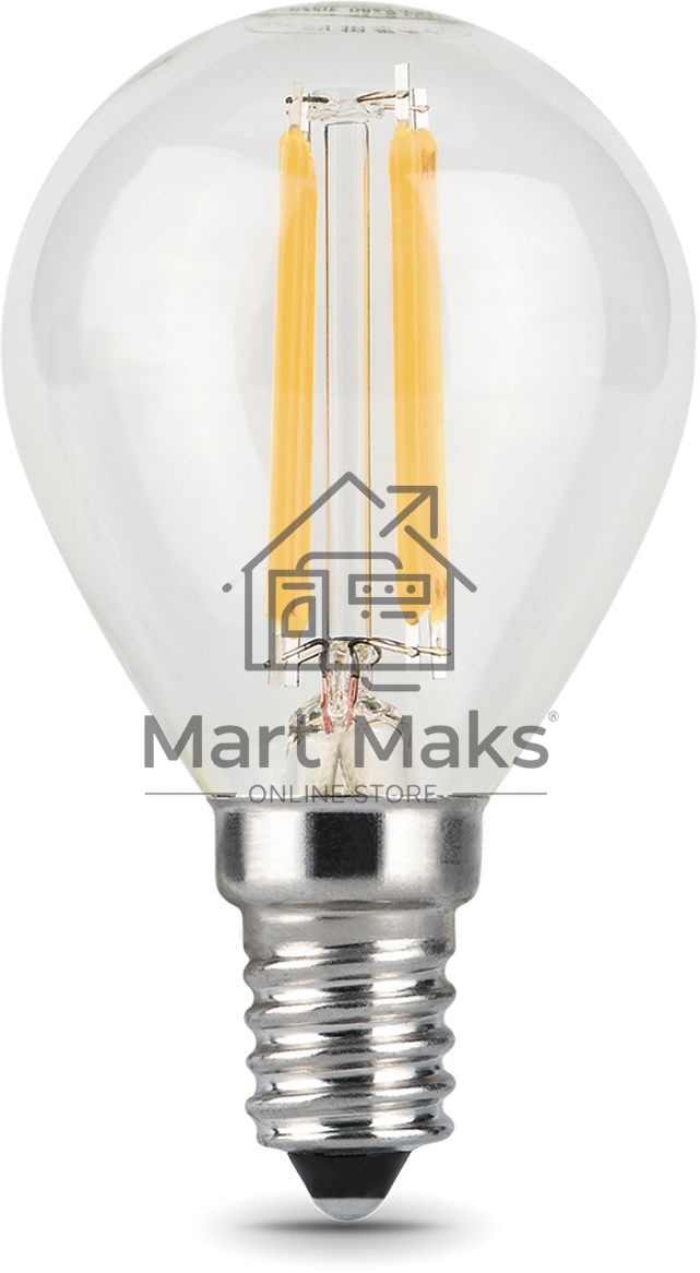 Лампа филам. Gauss Filament 9Вт цок.:E14 шар 220B 2700K св.свеч.бел.теп. (упак.:10шт) (105801109)