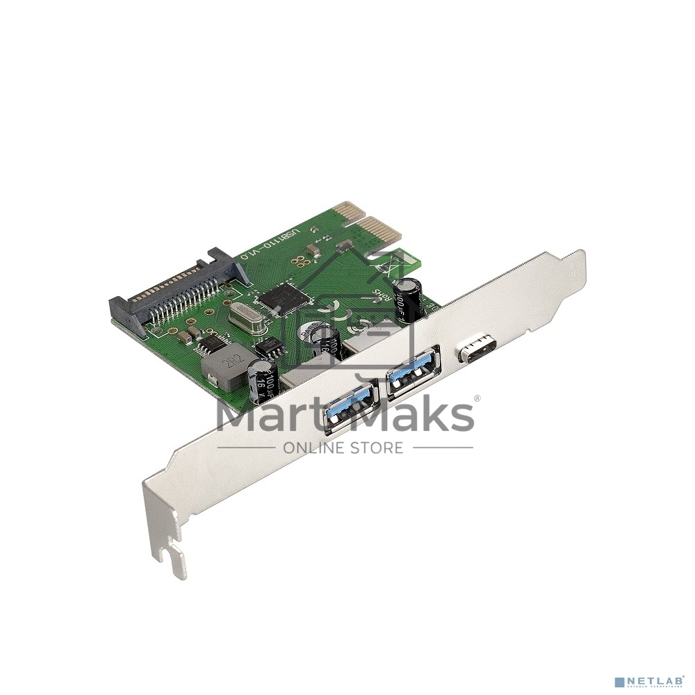 Контроллер ExeGate EXE-323 PCI-E 2.0, 2*USB3.0 ext + 1*Type-C, разъем доп.питания (OEM)