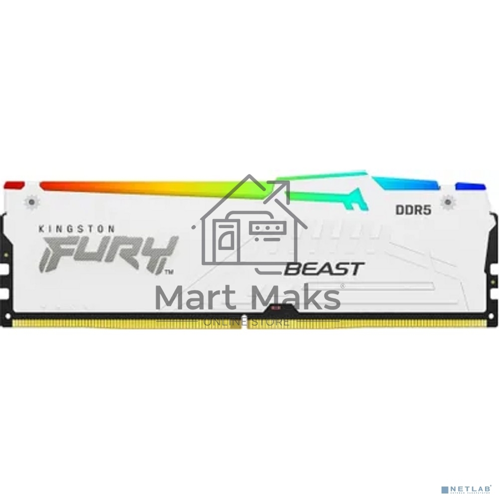 Оперативная память Kingston Fury Beast, DDR5, 16GB (1x16GB), 6000MHz, CL30, DIMM, с радиатором, RGB, белый
