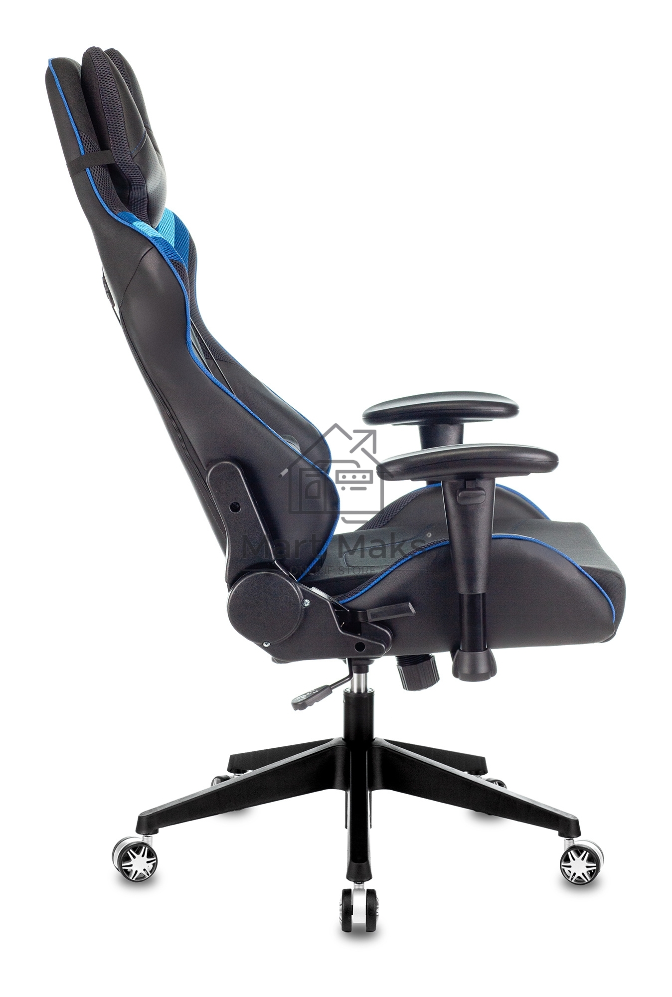 Кресло игровое Бюрократ VIKING 4 AERO BLUE черный/синий, искусст.кожа/ткань, две подушки