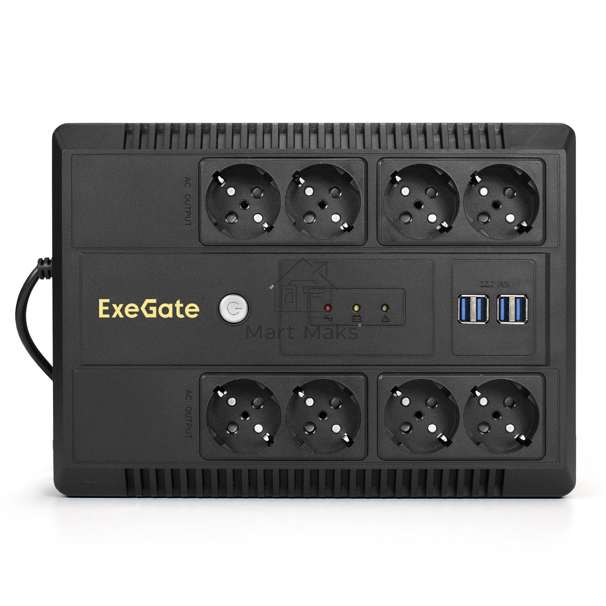 Источник бесперебойного питания ExeGate NEO NNB-1000.LED.AVR.8SH.CH <1000VA/650W, LED, AVR, 8*Schuko, 4*USB-порта для зарядки, Black>