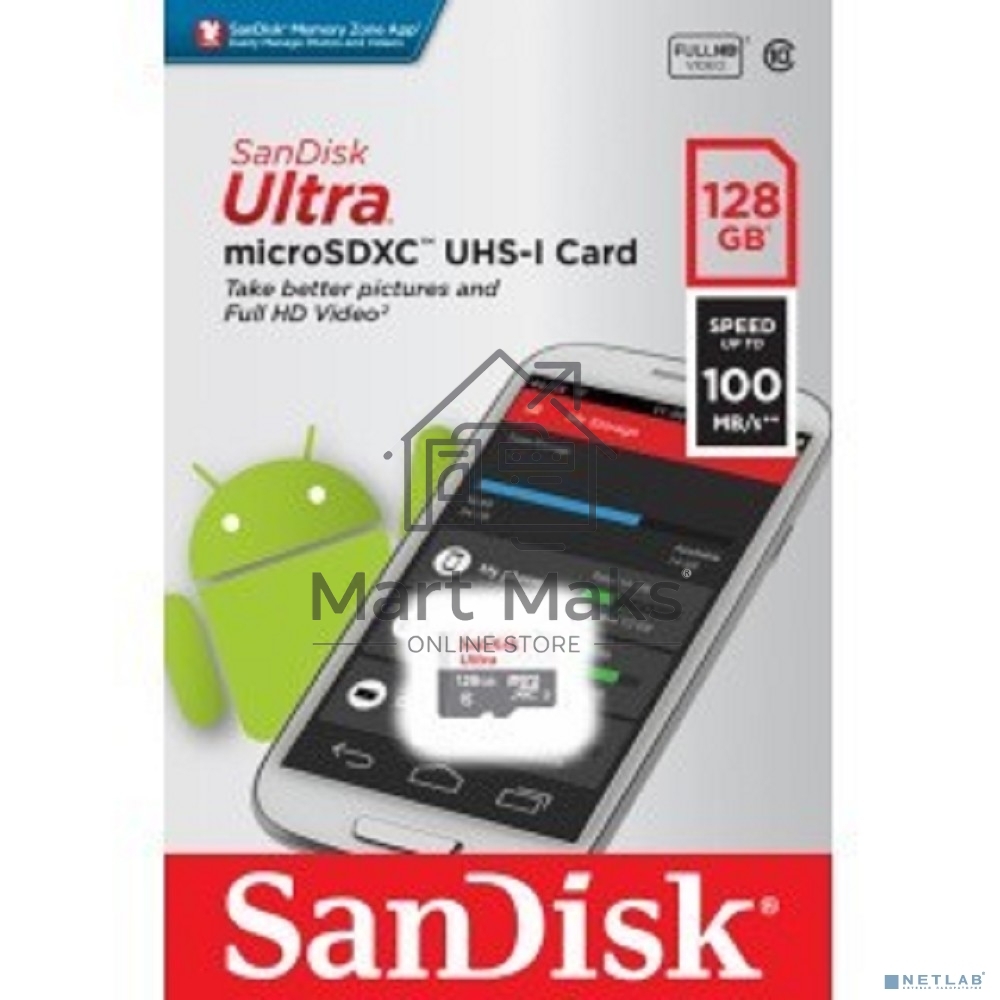Флеш карта microSD 128GB SanDisk microSDXC Class 10 Ultra UHS-I 100MB/s