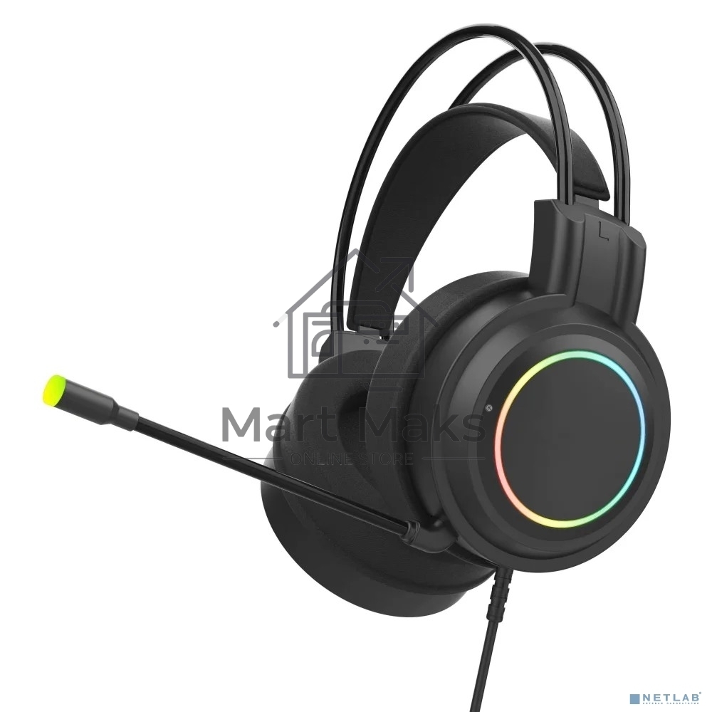 Perfeo игровая гарнитура RGF EARTH черная 1,8 м, разъем 3,5 мм (4 pin) и USB (LED), переходник