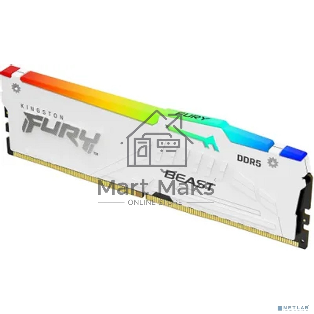 Оперативная память Kingston Fury Beast, DDR5, 16GB (1x16GB), 6000MHz, CL30, DIMM, с радиатором, RGB, белый