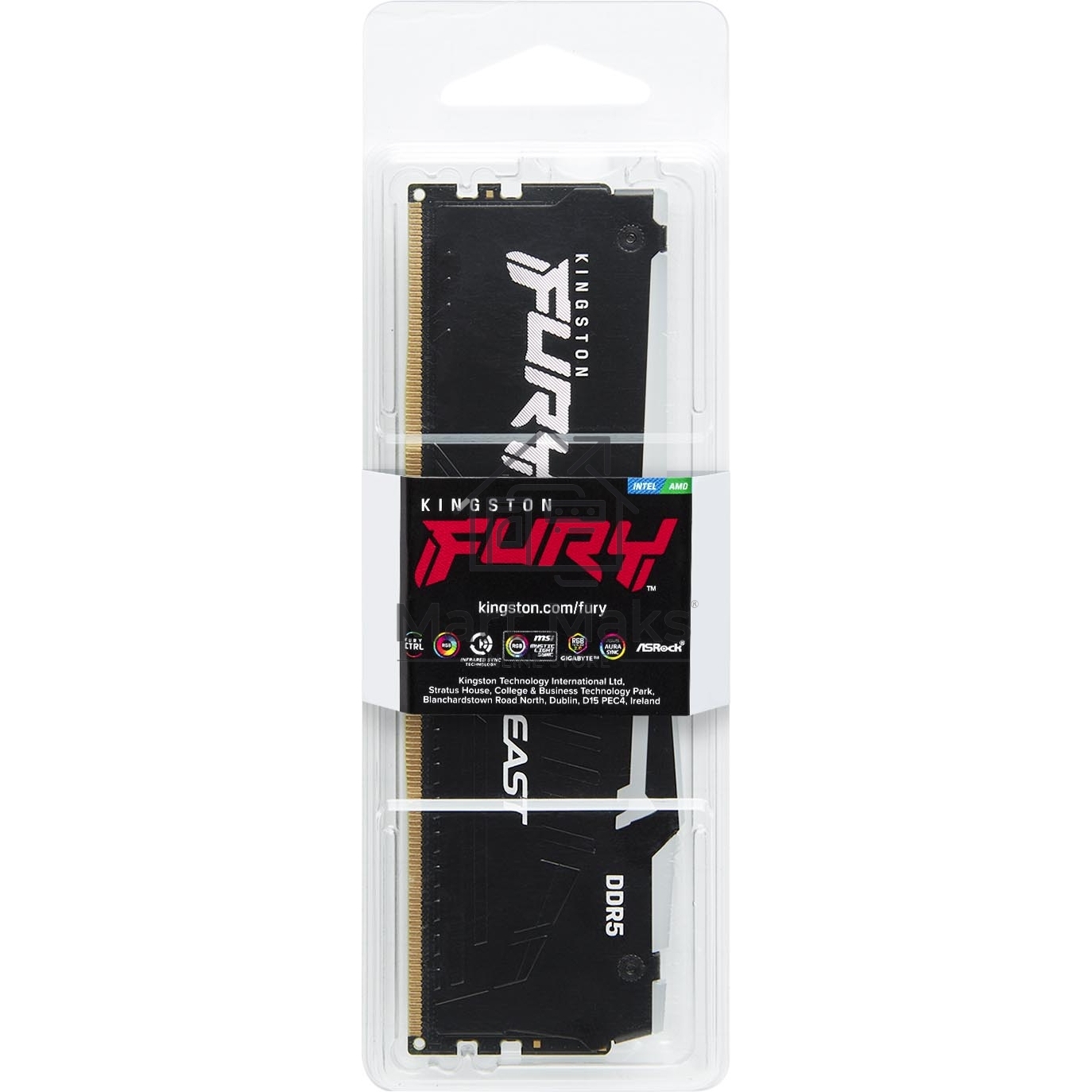 Оперативная память Kingston Fury Beast Black RGB, DDR5, 8GB (1x8GB), 5600MHz, CL36, DIMM, с радиатором, RGB, черный