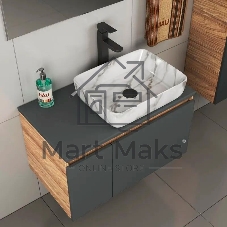 Комплект для ванной, 4 предмета (тумба Bau 80, графит + раковина BAU Hotel 51х39 + смеситель Hotel Black, выпуск клик-клак, черный)