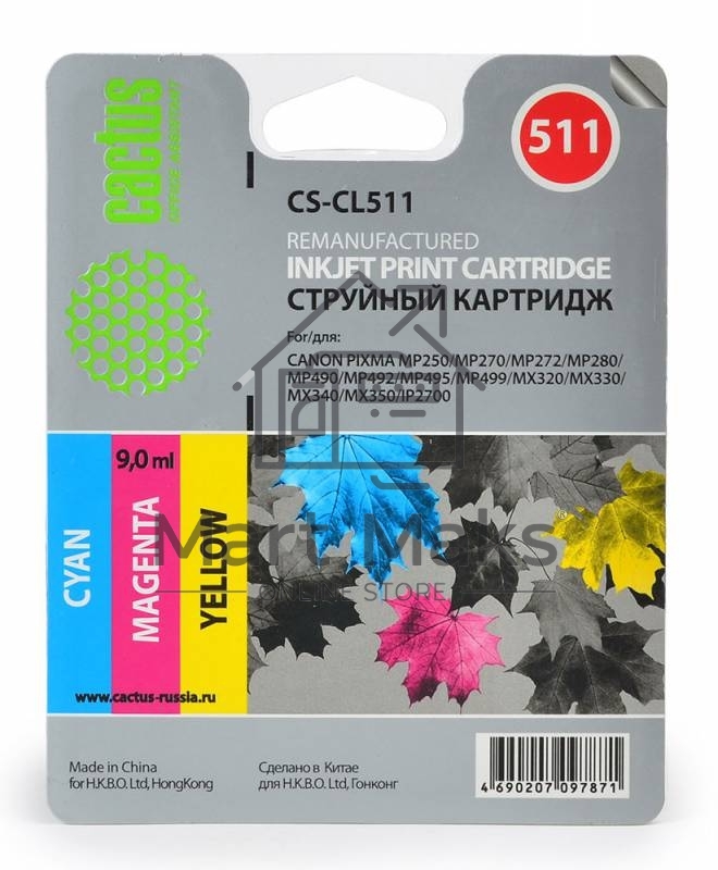 Картридж струйный Cactus CS-CL511 многоцветный (9 ml) для Canon MP240 MP250 MP260 MP270 MP480
