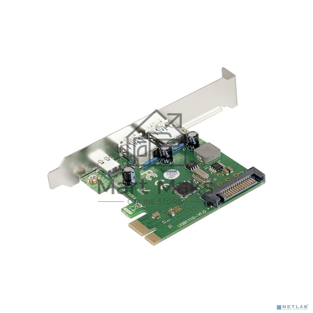 Контроллер ExeGate EXE-323 PCI-E 2.0, 2*USB3.0 ext + 1*Type-C, разъем доп.питания (OEM)