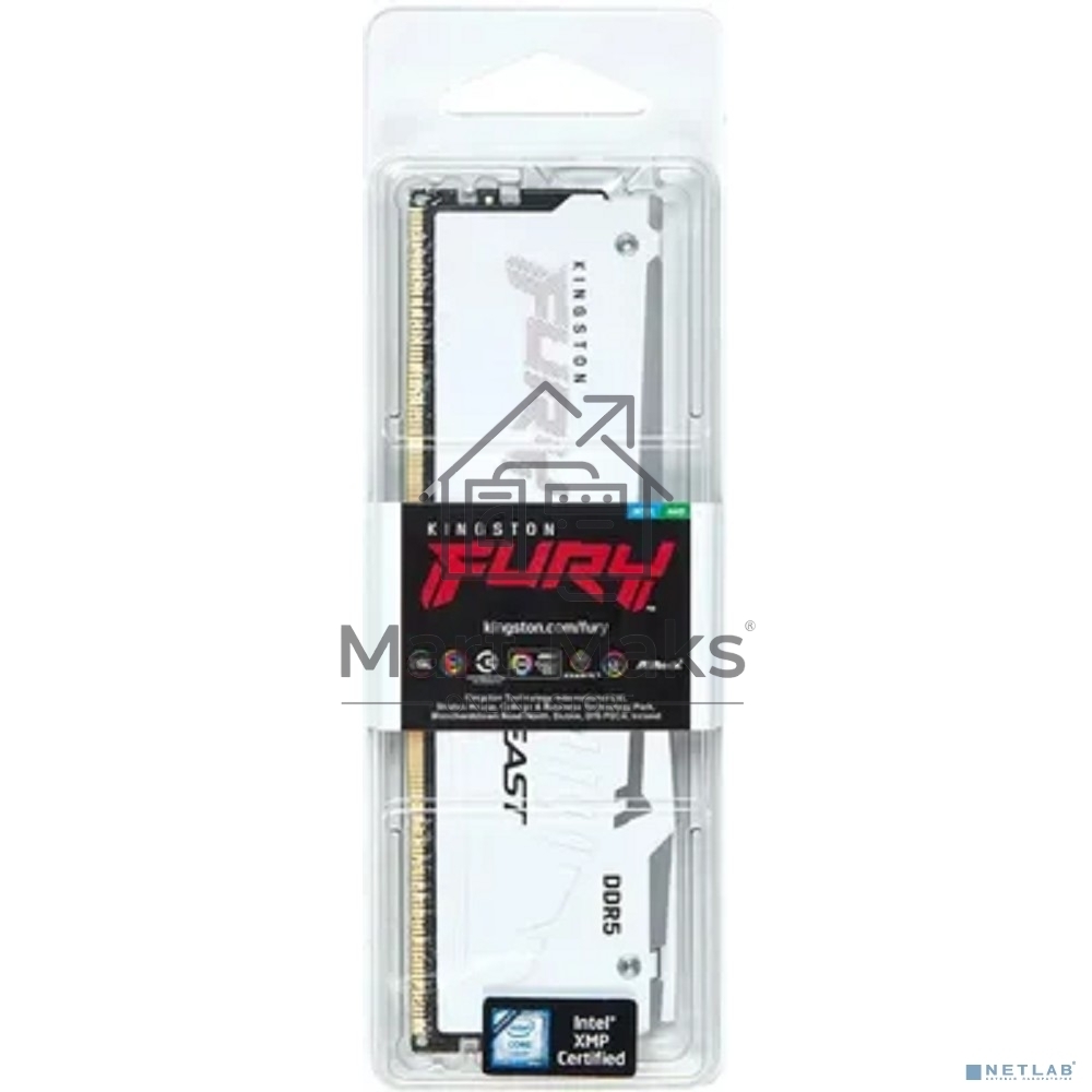 Оперативная память Kingston Fury Beast, DDR5, 16GB (1x16GB), 6000MHz, CL30, DIMM, с радиатором, RGB, белый