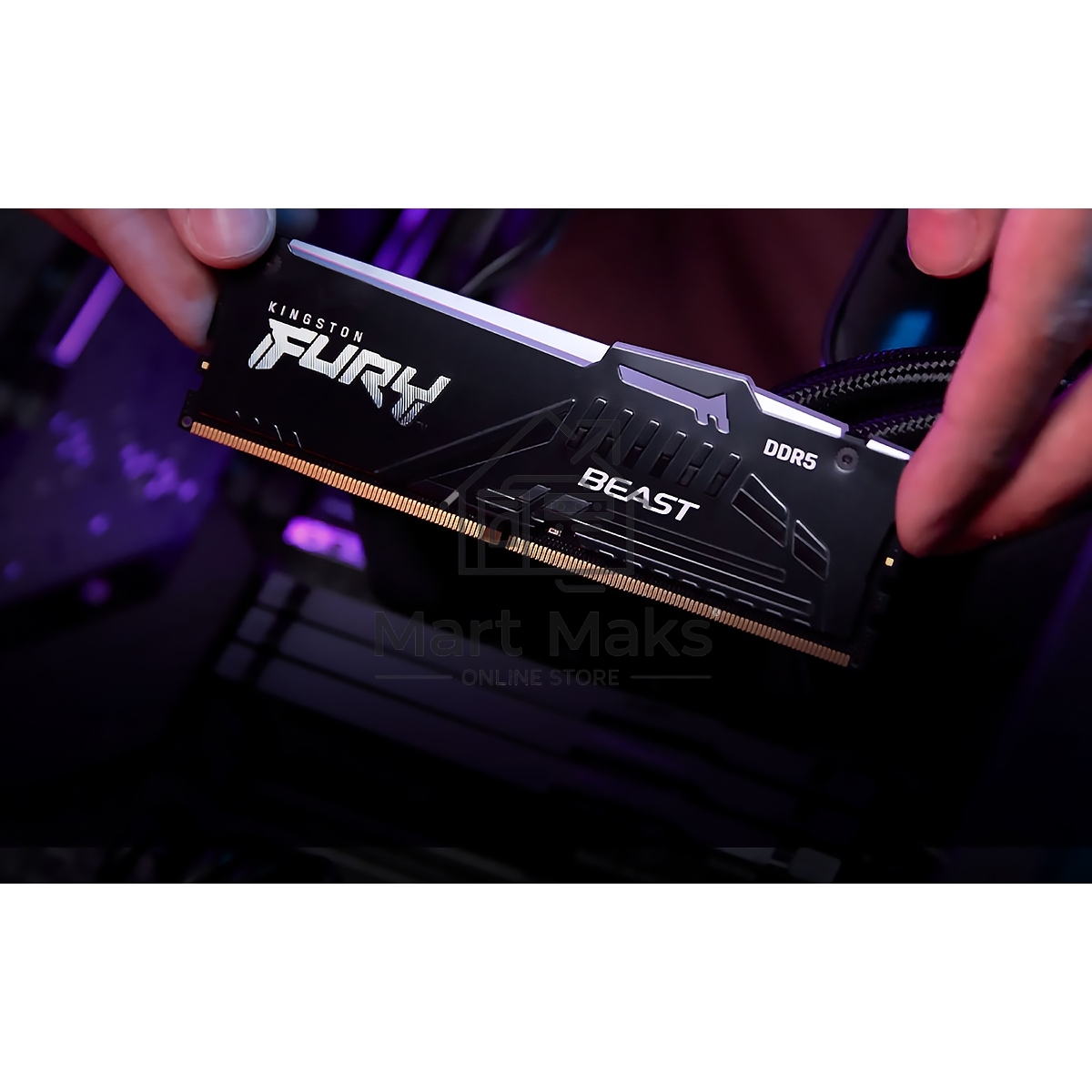 Оперативная память Kingston Fury Beast Black RGB, DDR5, 8GB (1x8GB), 5600MHz, CL36, DIMM, с радиатором, RGB, черный