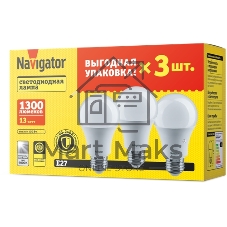 Лампа светодиодная Navigator NLL-A60-15-230-4K-E27 15 Вт грушевидная 4000К белый E27 1200 лм 176-264В