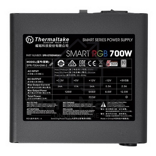 Блок питания Thermaltake Smart RGB (PS-SPR-0700NHSAWE-1), 700Вт, 80 PLUS, 120мм, черный