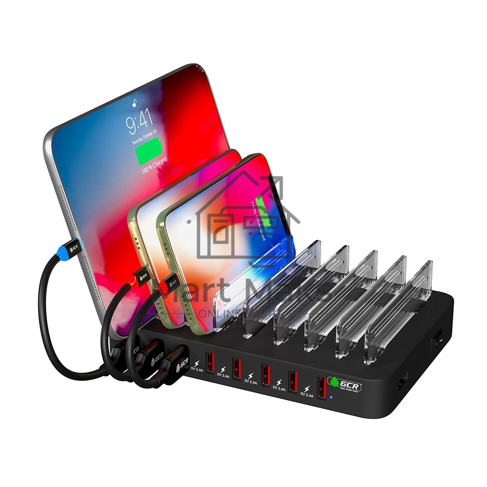 GCR Сетевая зарядка на 8 USB портов, черный