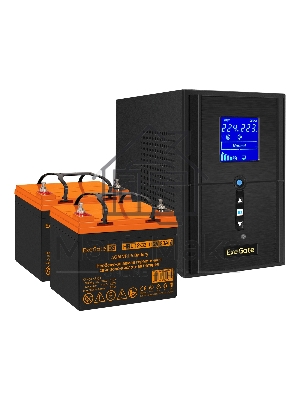 Комплект источника бесперебойного питания Exegate EX295987RUS + батарея 33Aч EX285664RUS 2шт (инвертор, синус, для котла) ExeGate SineTower SZ-1000.LCD.AVR.2SH.1C13.USB <1000VA/800W, чистый синусоида, LCD дисплей, AVR, 2*Schuko+1*C13, USB, линейно-интерак