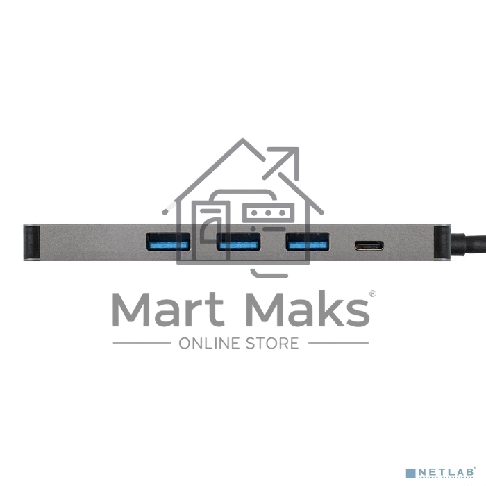 Док-станция ExeGate DUB-31C/PD/H (кабель-адаптер USB Type-C --> 3xUSB3.0 + PD 60W + HDMI 4K@30Hz, Plug&Play, серый)