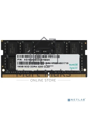 Оперативная память Apacer, DDR4, 16GB (1x16GB), 3200MHz, CL22, SO-DIMM