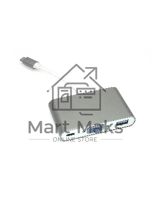 Адаптер Type-C на VGA, USB 3.0 + Type-С для MacBook, серый