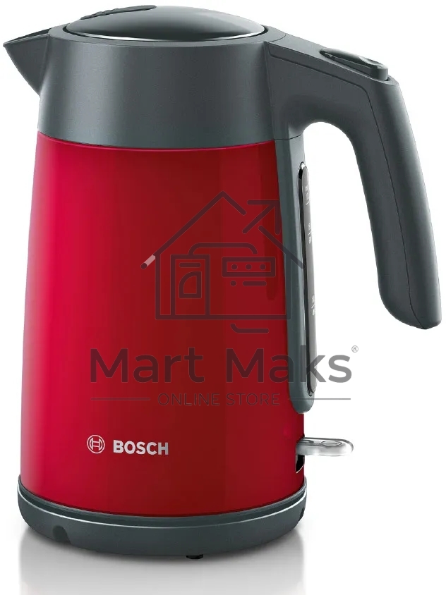 Чайник Bosch TWK7L464, 1.7л, 2400 Вт., нерж.сталь, покрытая эмалью, красный,шкала уровня воды