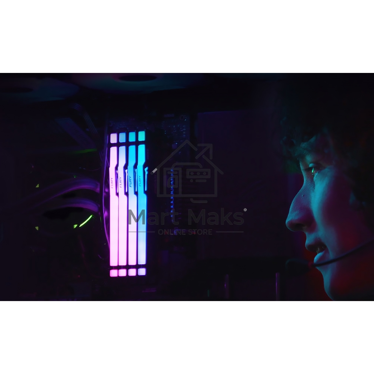 Оперативная память Kingston Fury Beast Black RGB, DDR5, 8GB (1x8GB), 5600MHz, CL36, DIMM, с радиатором, RGB, черный