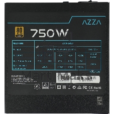 Блок питания Azza PSAZ-750G, 750Вт, 80 PLUS Gold, 120мм, модульный, черный