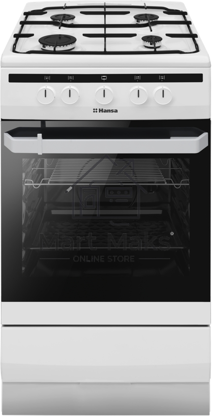 Плита газовая Hansa FCGW51001 белый, конфорок 4 шт, духовка 56 л, 50 см x 85 см x 60 см