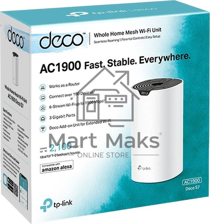 Бесшовный Mesh роутер TP-Link Deco S7 (DECO S7(1-PACK)) AC1900 10/100/1000BASE-TX белый
