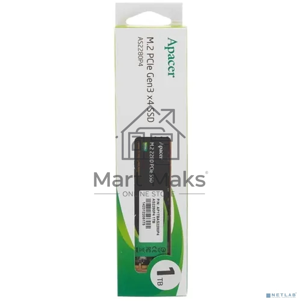 Накопитель SSD Apacer 1Tb, M.2 2280, AS2280P4 PCIe 3.0 x4, NVMe, R/W 3000/2000