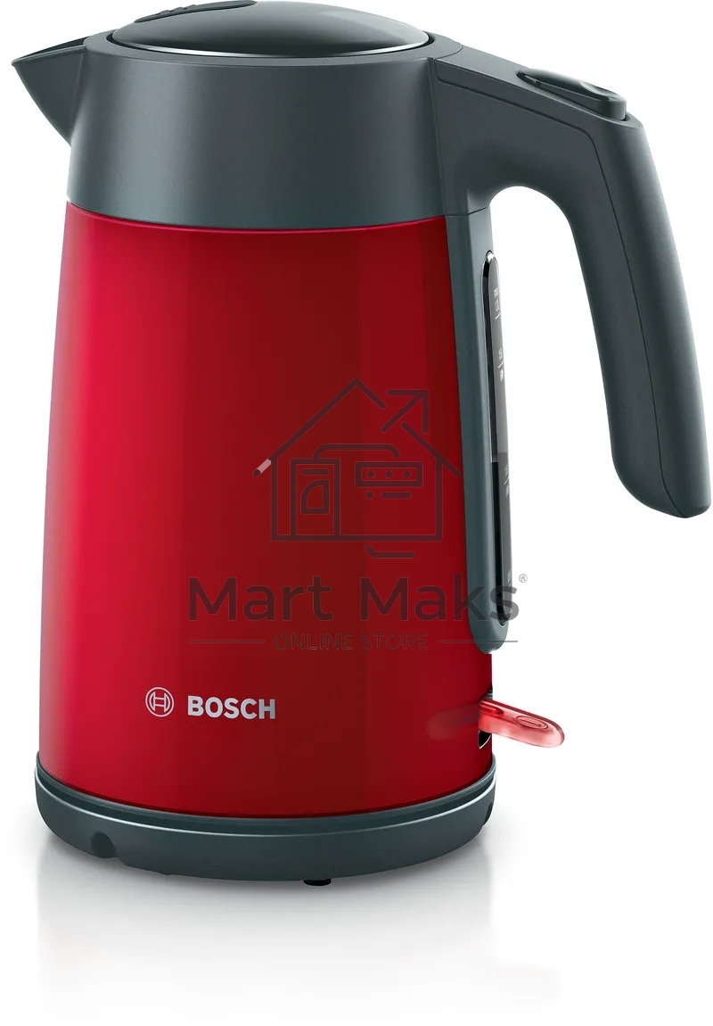 Чайник Bosch TWK7L464, 1.7л, 2400 Вт., нерж.сталь, покрытая эмалью, красный,шкала уровня воды