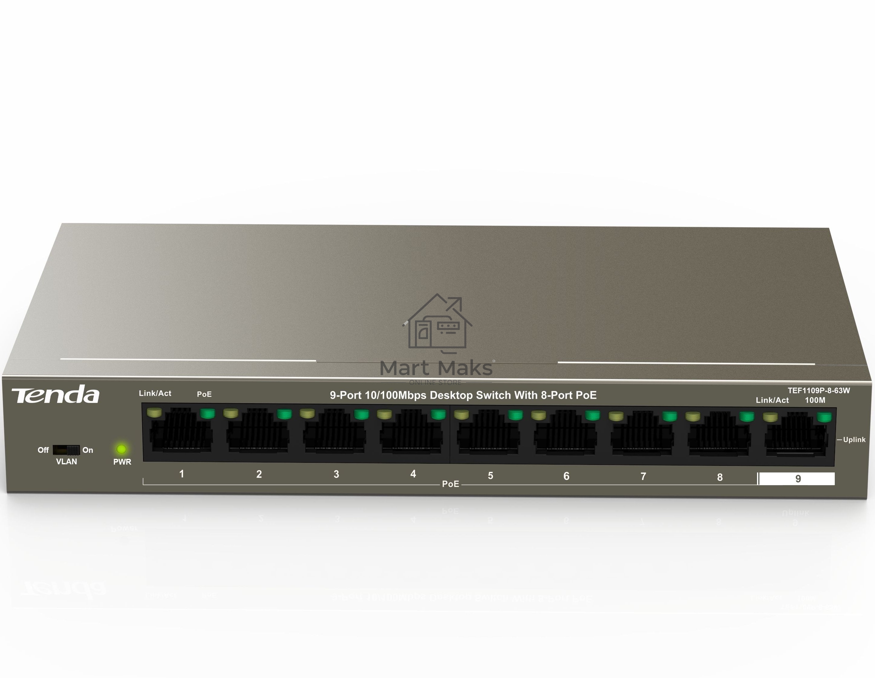 Коммутатор 9PORT 10/100M POE TEF1109P-8-63W TENDA