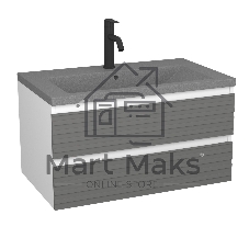 Тумба под раковину Bau Stil Loft grey brushed, раковина кварцевая BAU Stil 75, серый металлик, смеситель Dream Black, черный