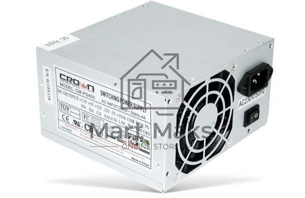 Блок питания CROWN CM-PS400W (20+4in, 80mm FAN, SATA*2, PATA(big Molex)*4, FDD*1, 4+4pin, Lines 1x12V OEM)