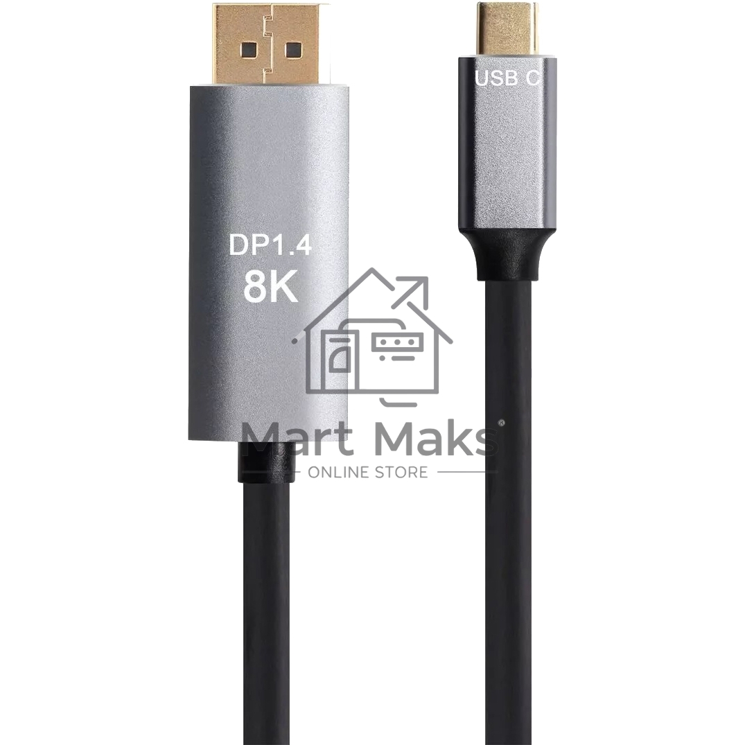 Кабель-адаптер VCOM USB Type-Cm --> DP1.4v (m) 8K@60Hz, 1.8m, Alum Shell