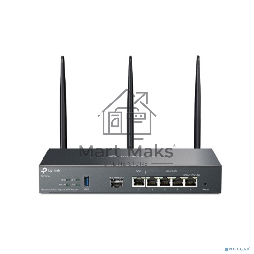 VPN-маршрутизатор TP-Link ER706W Omada с гигабитными портами и поддержкой Wi-Fi AX3000, 1 гиг. SFP WAN/LAN, 1 гиг. RJ45 WAN, 4 гиг. RJ45 WAN/LAN, USB 3.0, до 574 М/с на 2,4 ГГц + до 2402 М/с